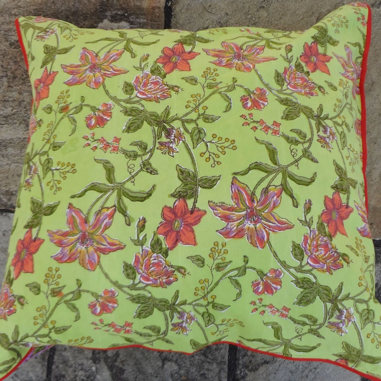 Kissenhülle Blockprint Green Floral 60x60