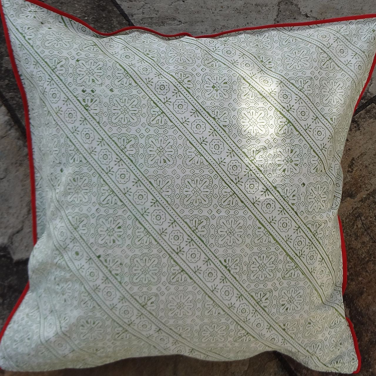 Kissenhülle Blockprint Green Ornamental 60x60