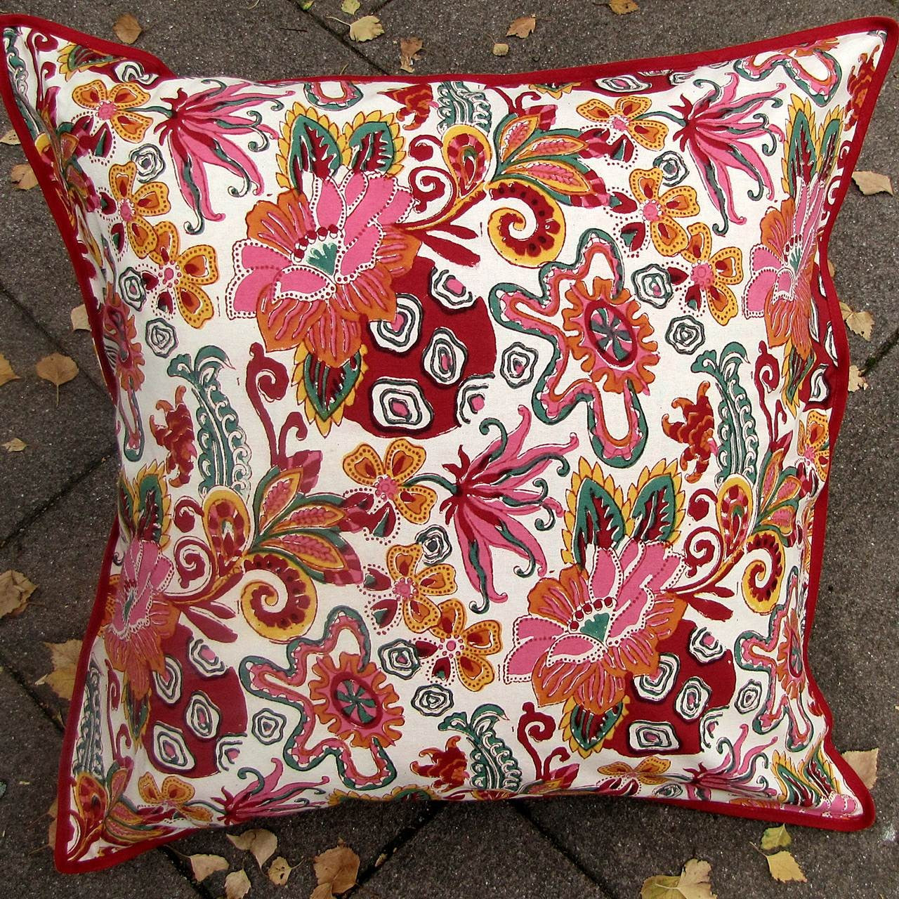 Kissenhülle Blockprint Colourfull Floral/Stripe 60x60
