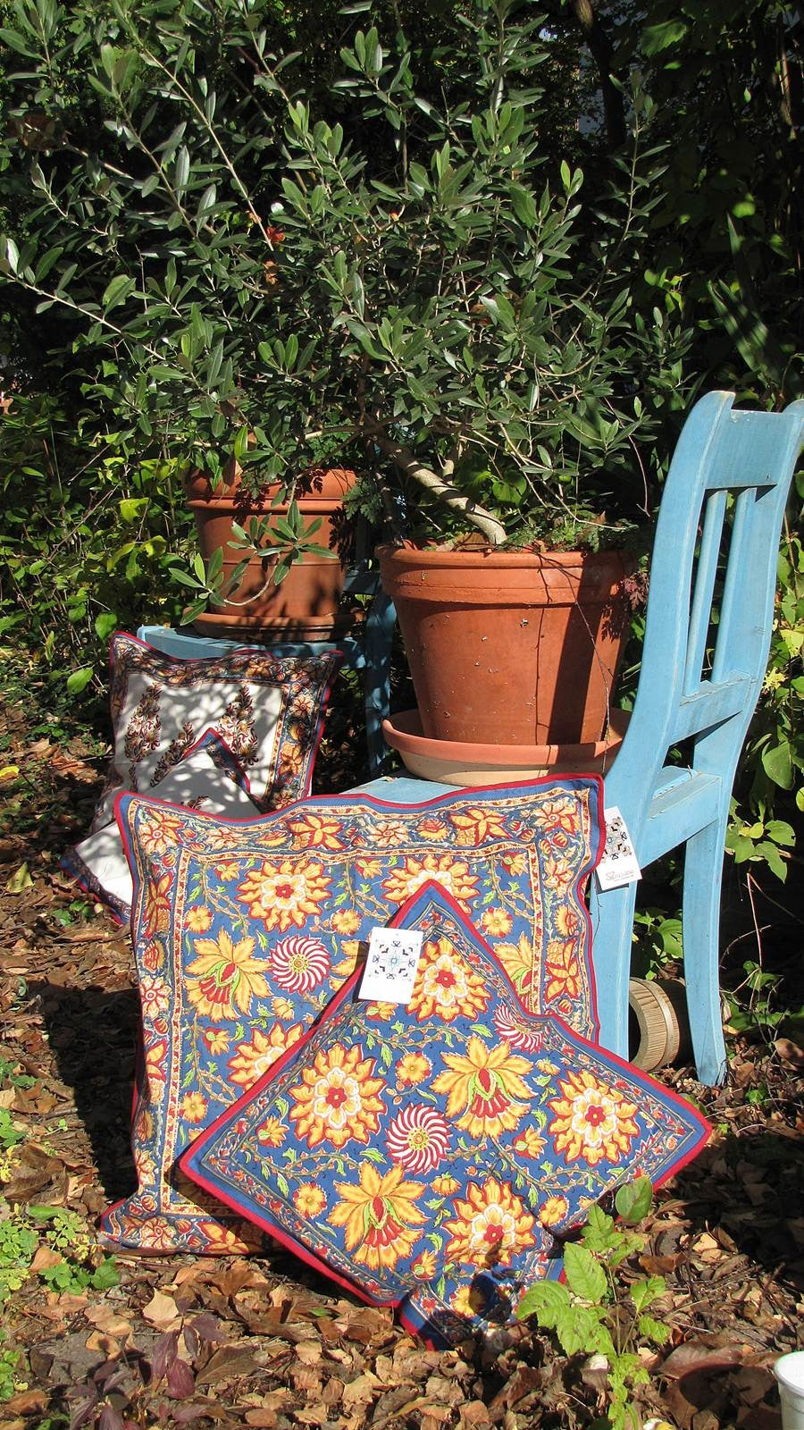 Kissenhülle Blockprint Blue Floral 60x60