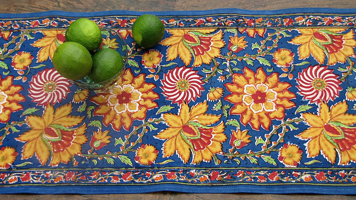 Tischläufer Blockprint Blue Floral 35x180