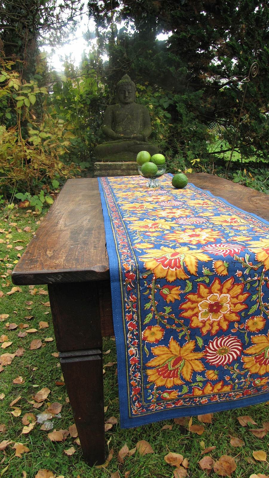 Tischläufer Blockprint Blue Floral 35x180