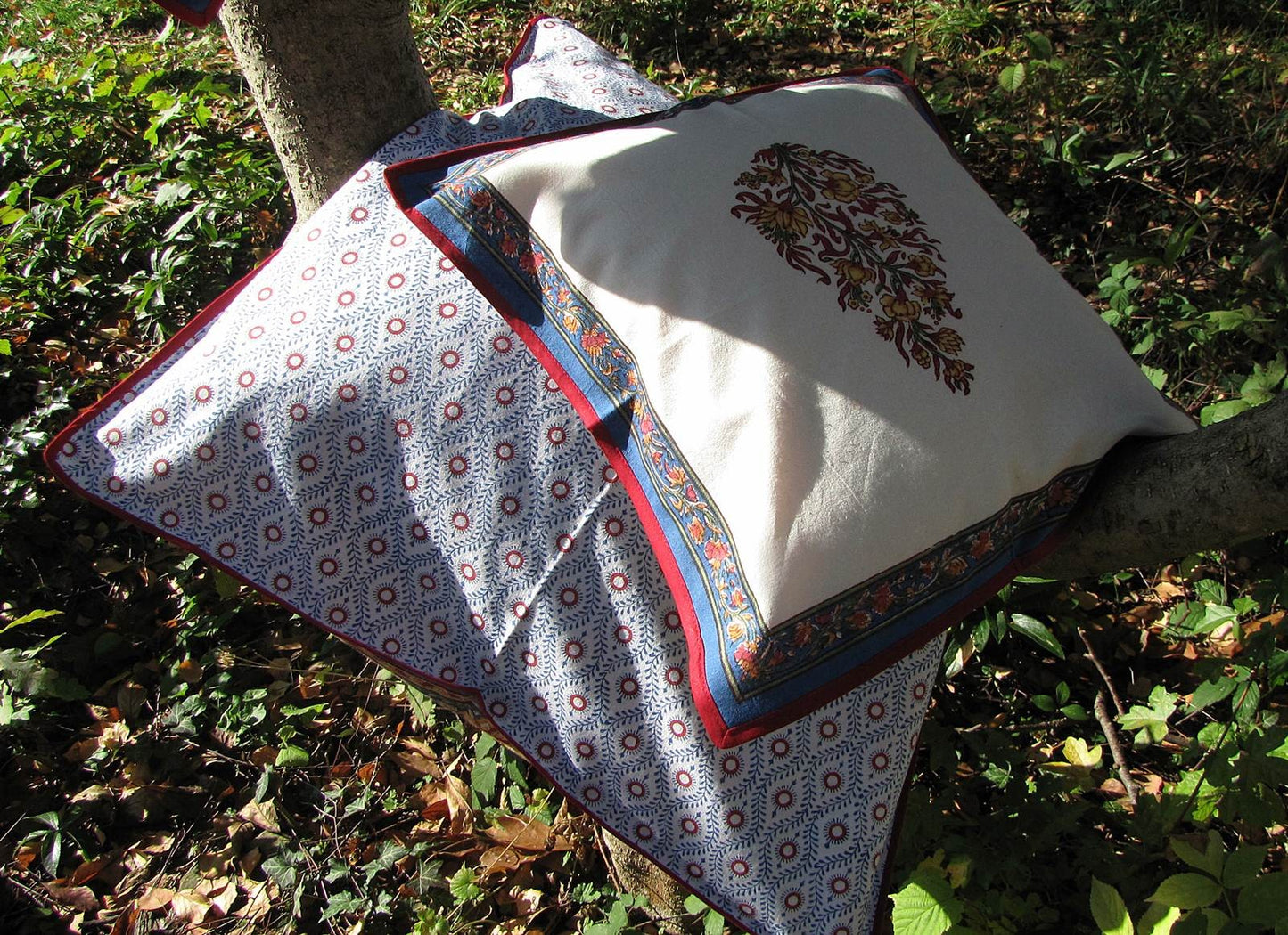 Kissenhülle Blockprint Blue Floral/Ornamental 40x40