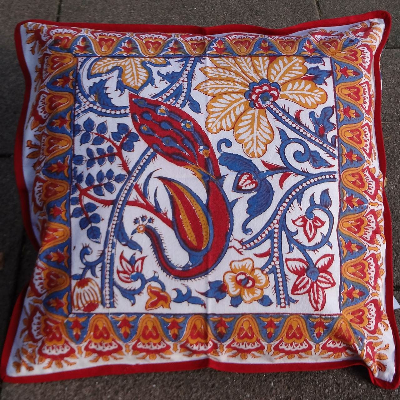 Kissenhülle Blockprint Blue/Red Floral/Stripe 40x40