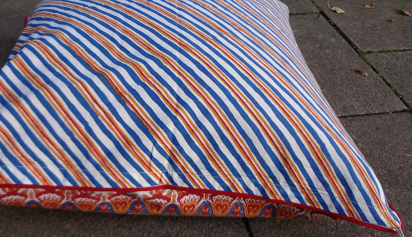 Kissenhülle Blockprint Blue/Red Floral/Stripe 60x60