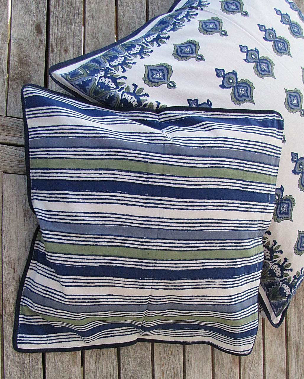 Kissenhülle Blockprint Blue Ornamental/Stripe 60x60