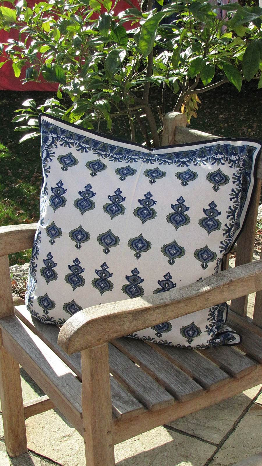 Kissenhülle Blockprint Blue Ornamental/Stripe 60x60