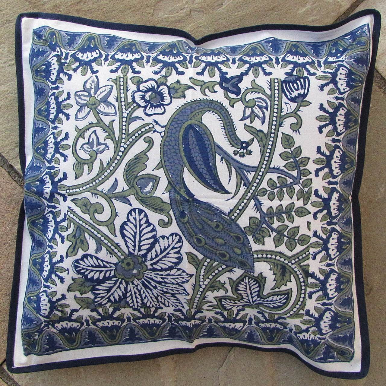 Kissenhülle Blockprint Peacock 40x40