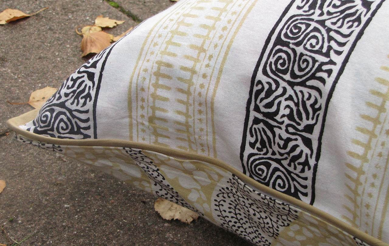 Kissenhülle Blockprint Beige/Black Ethnic/Ornamental 60x60