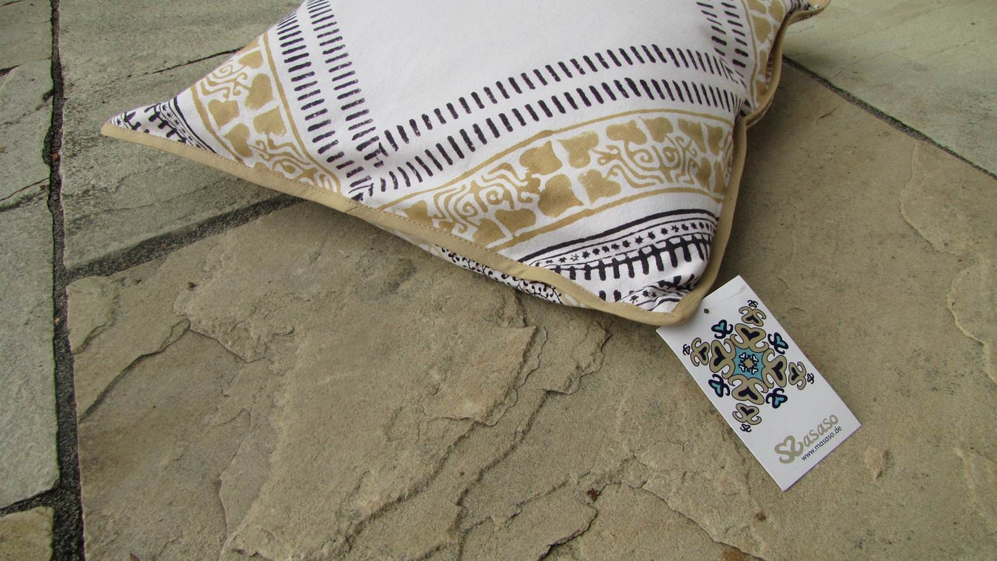 Kissenhülle Blockprint Beige/Black Graphic/Ornamental 40x40
