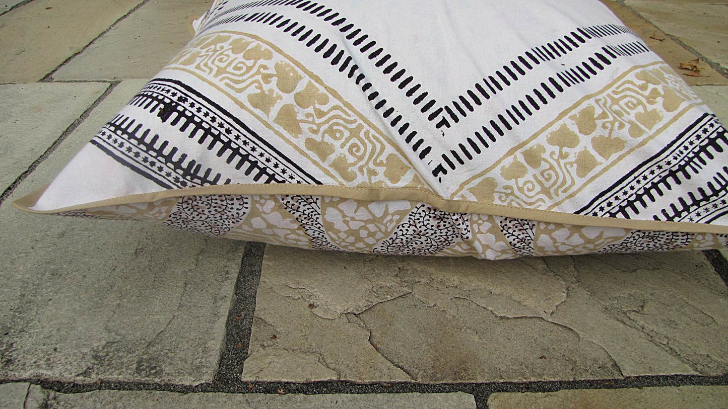 Kissenhülle Blockprint Beige/Black Graphic/Ornamental 60x60