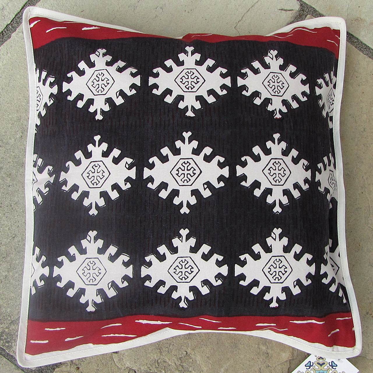 Kissenhülle Blockprint Black/Red Ethnic/Stripe 40x40