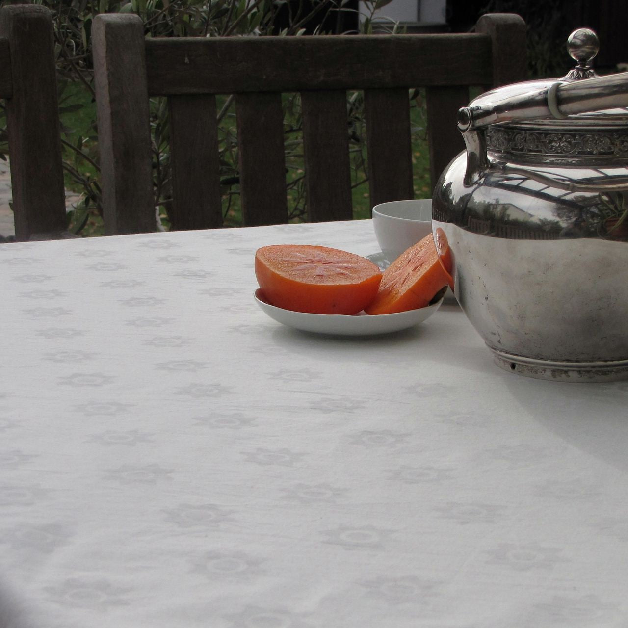 Tischdecke Blockprint White Ornamental ca. 140x220 cm