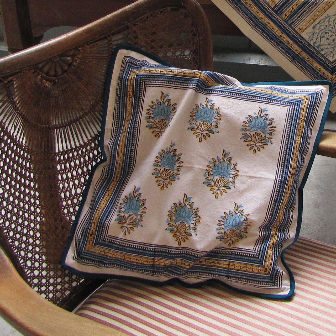 Kissenhülle Blockprint Blue Dreams 40x40