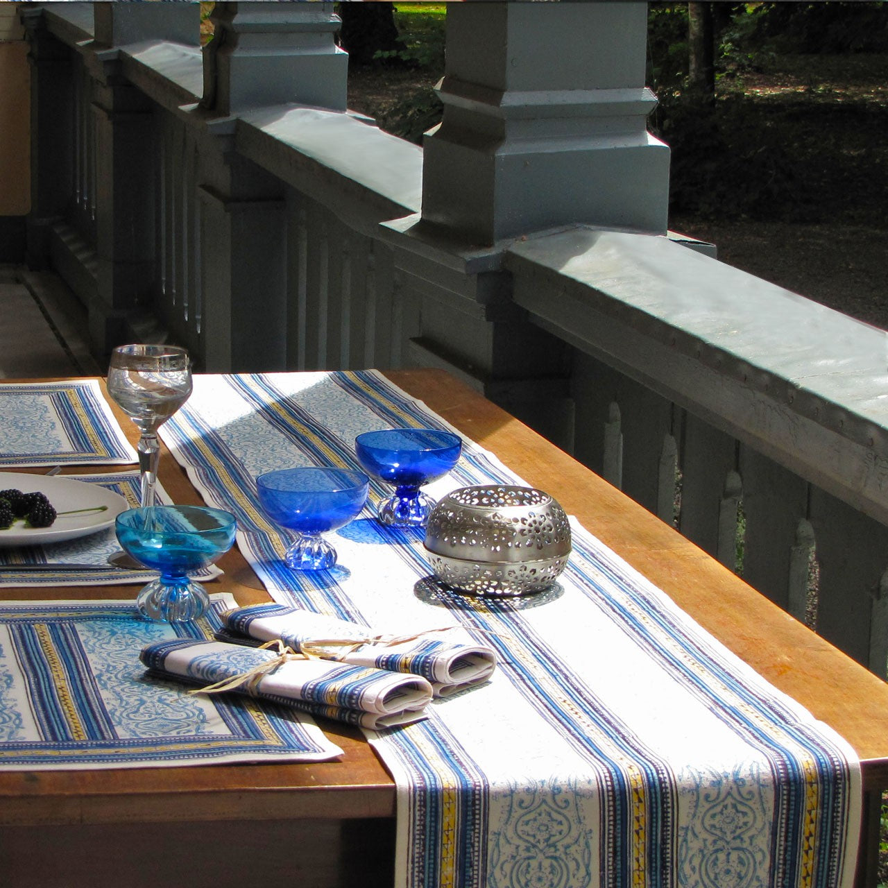 Tischläufer Blockprint Blue Dreams 35x180