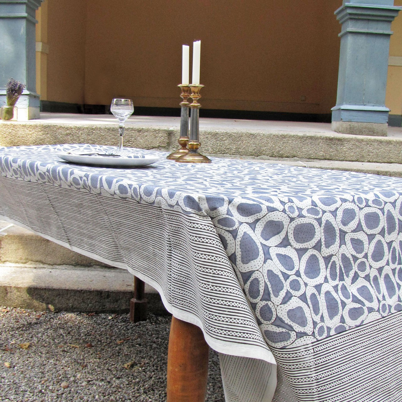 Tischdecke Blockprint Plasma ca. 140x220