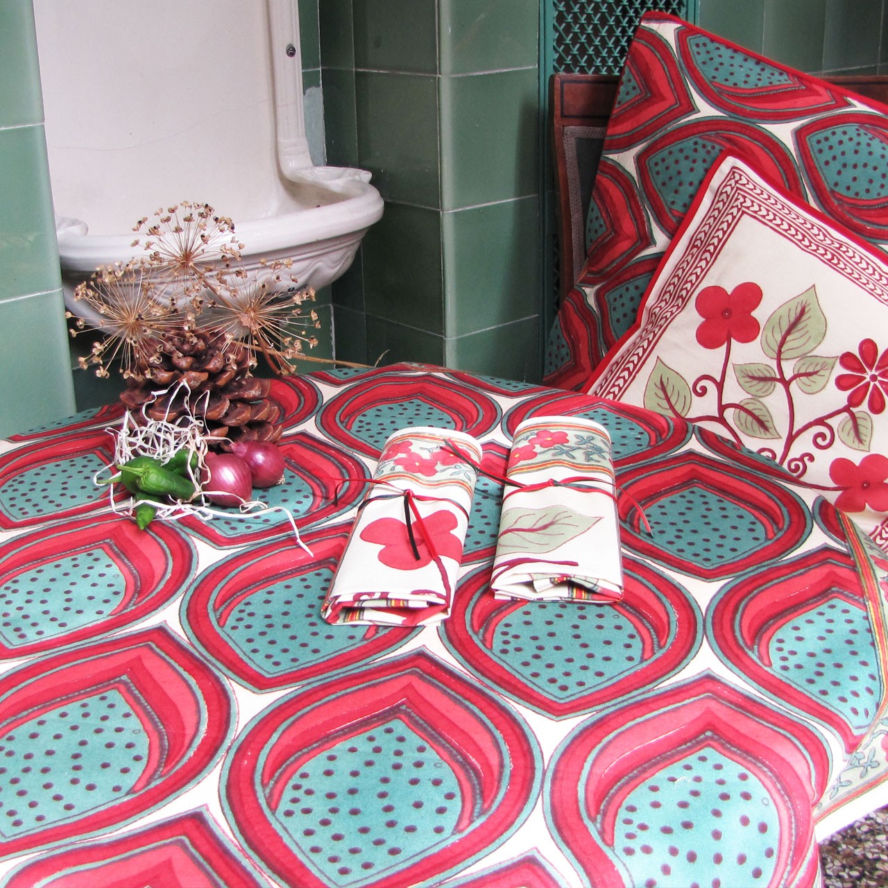 Tischdecke Blockprint Puszta 90x90