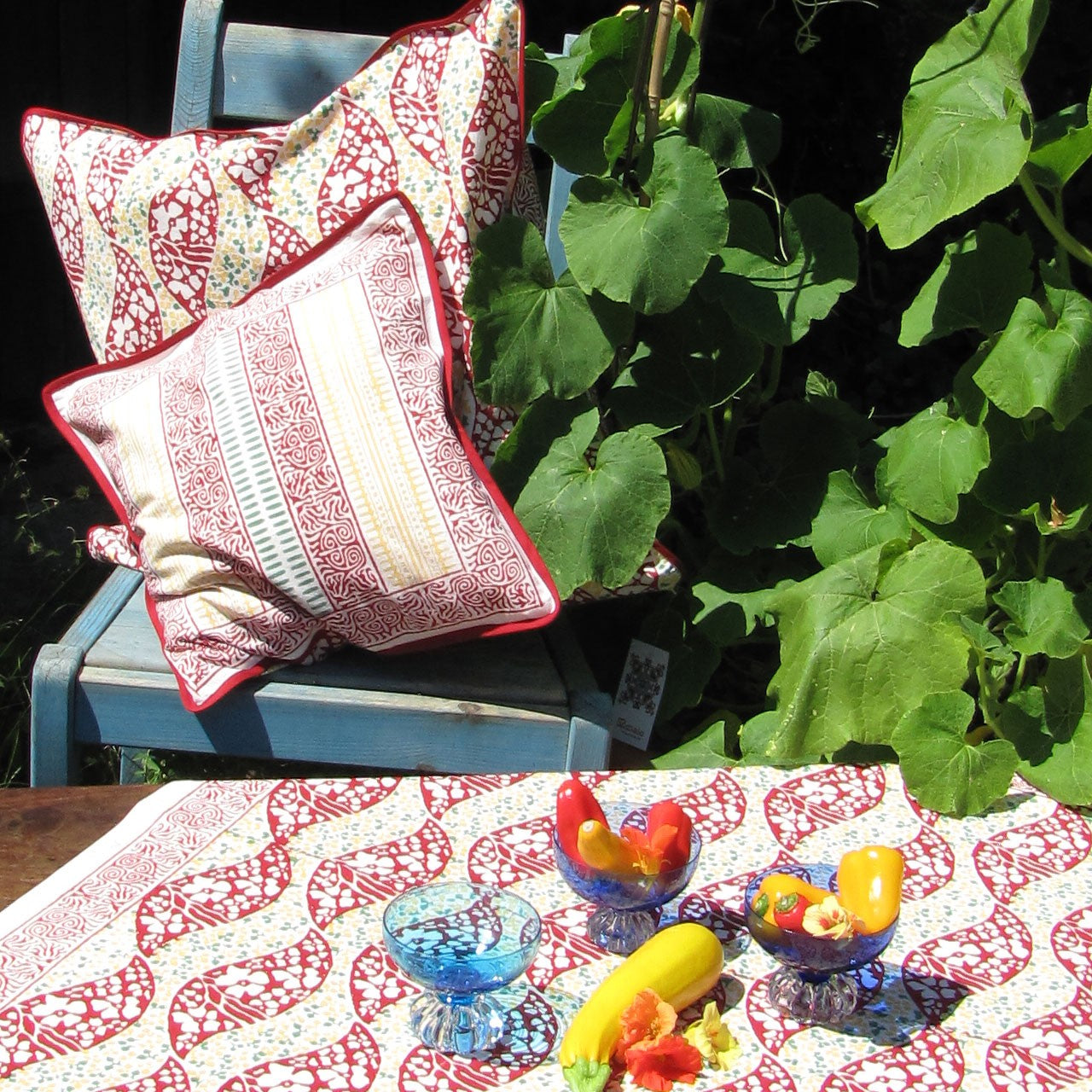 Kissenhülle Blockprint Happy Life 60x60