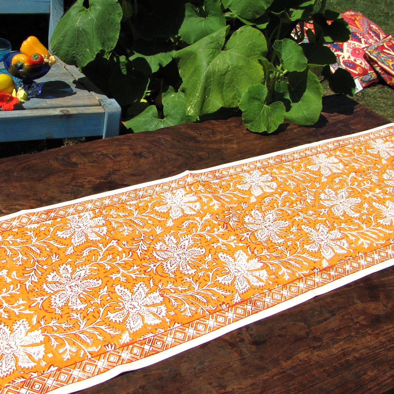 Tischläufer Blockprint Sonnenblätter 35x180