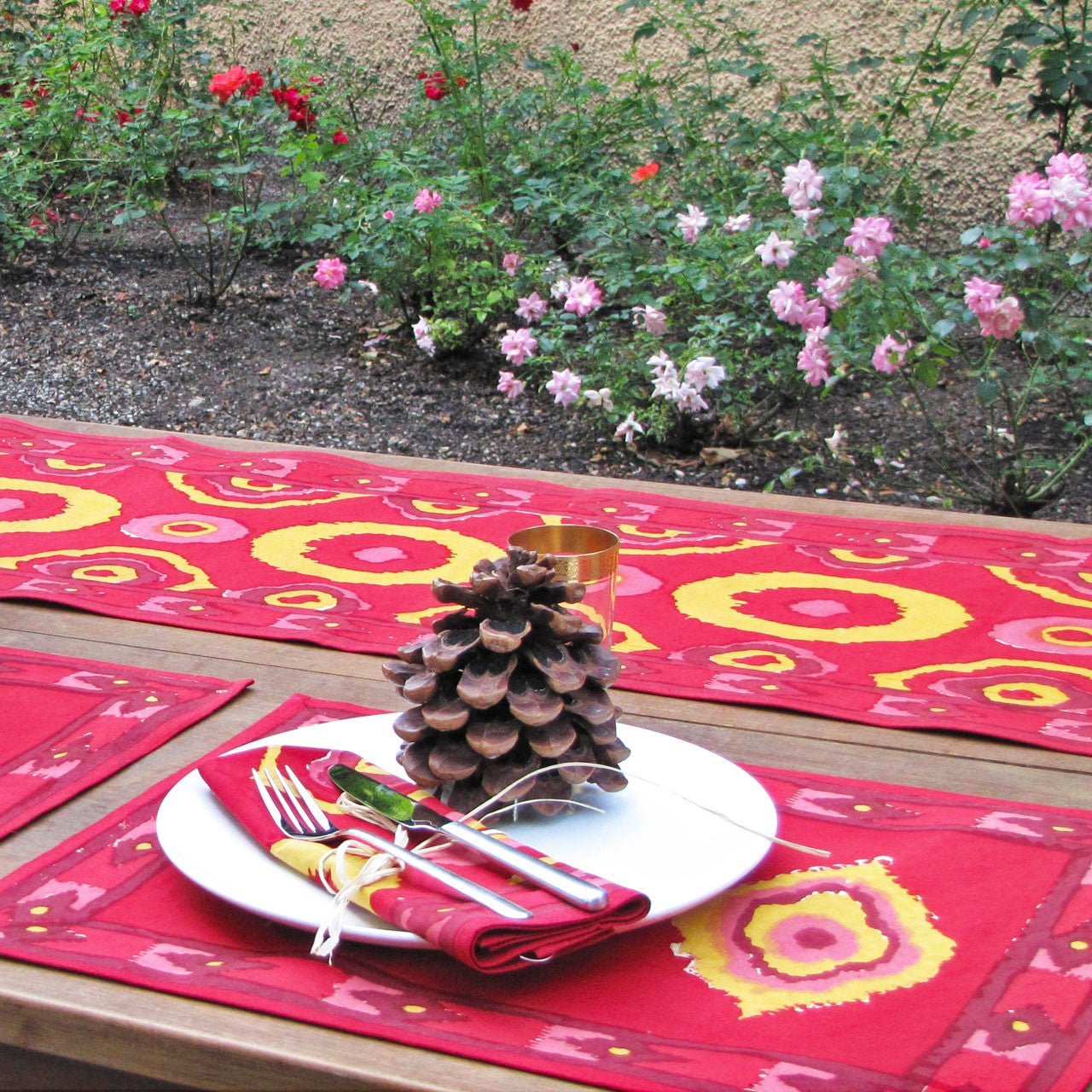 Tischläufer Blockprint Lagerfeuer 35x180