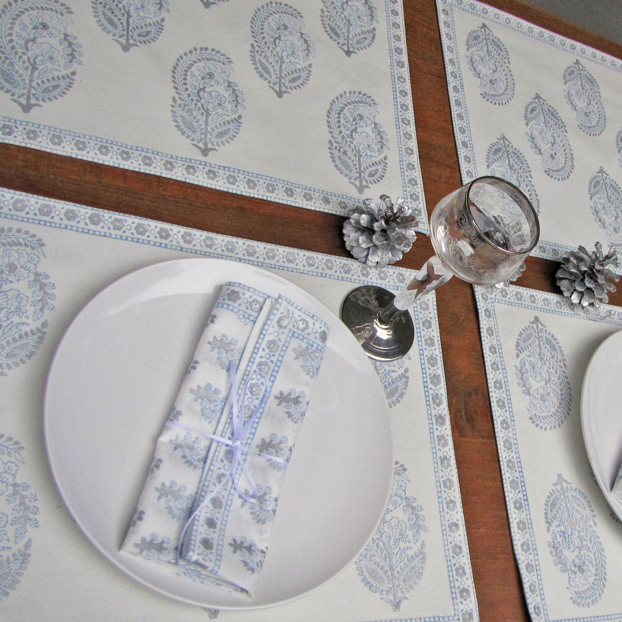 Platzsets (6 Stck.) Blockprint Silver Snow 35x45