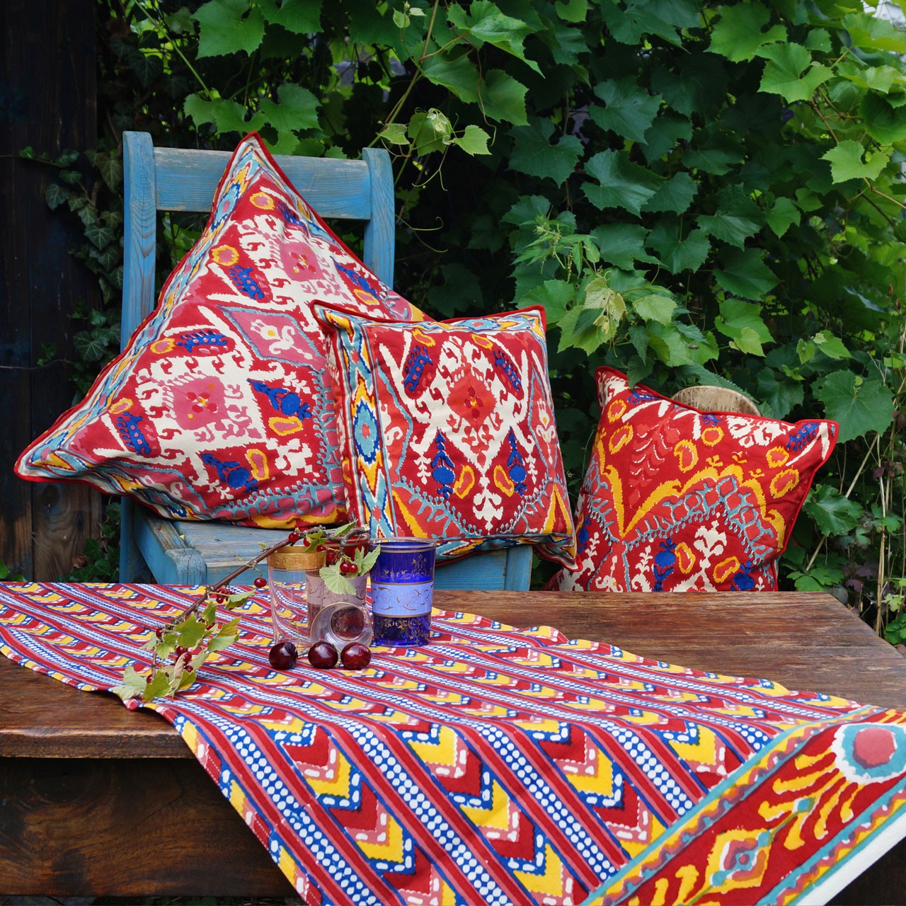 Tischläufer Blockprint Etnic Red 45x150