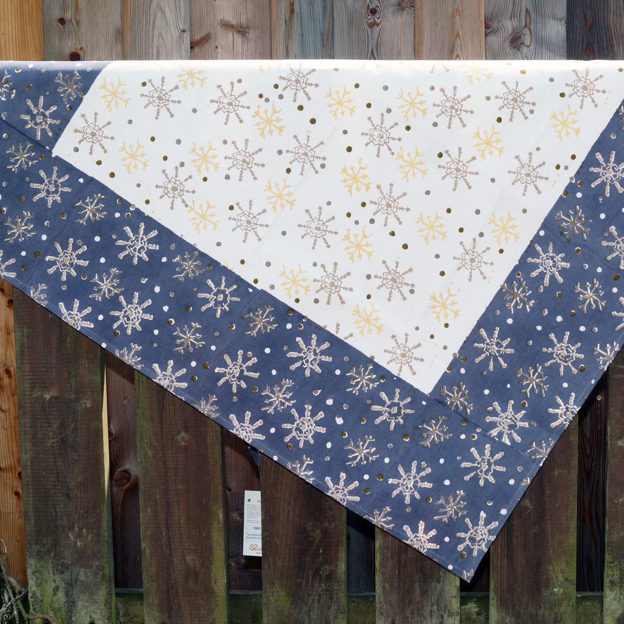 Tischdecke Blockprint Snowflake 90x90
