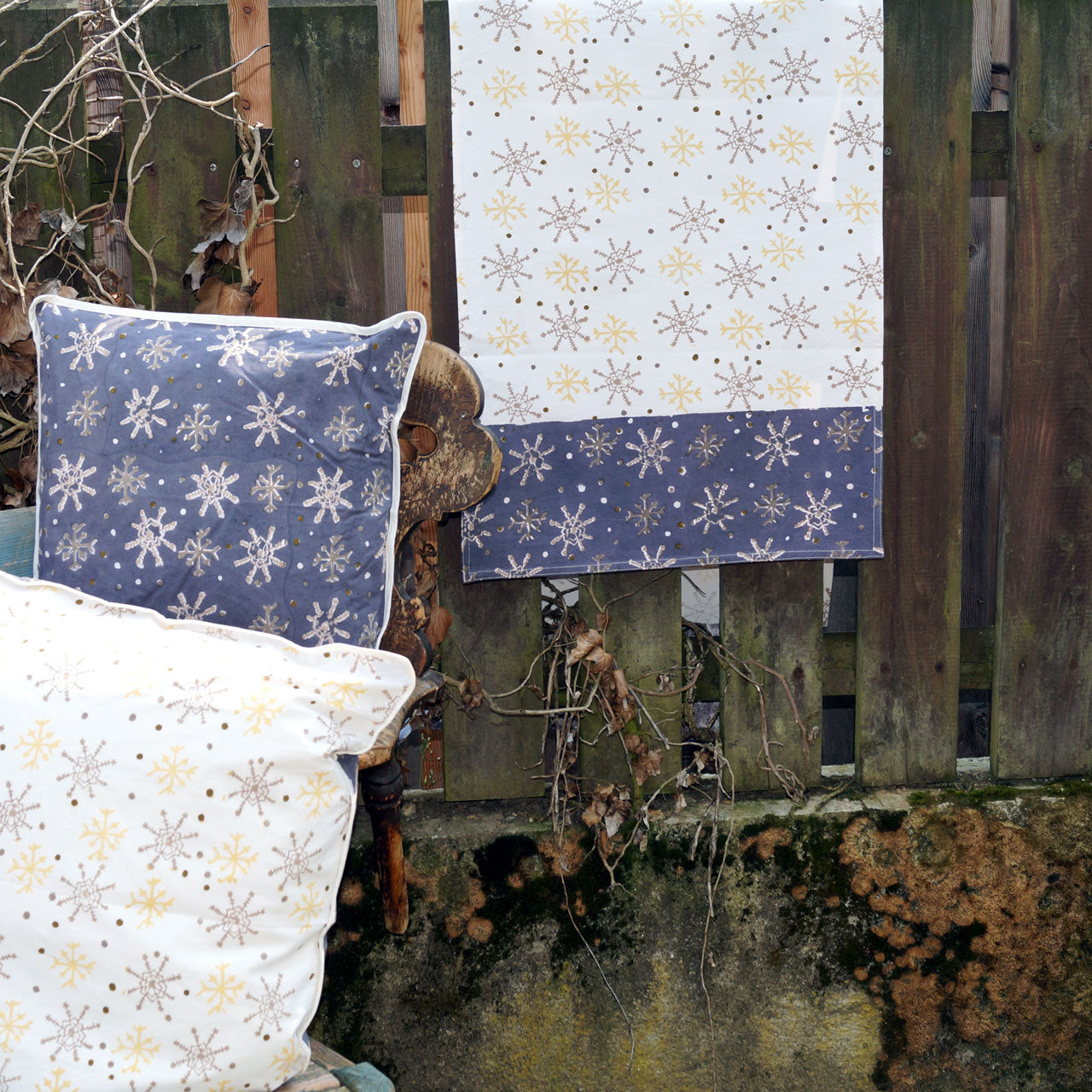 Tischläufer Blockprint Snowflake 45x150