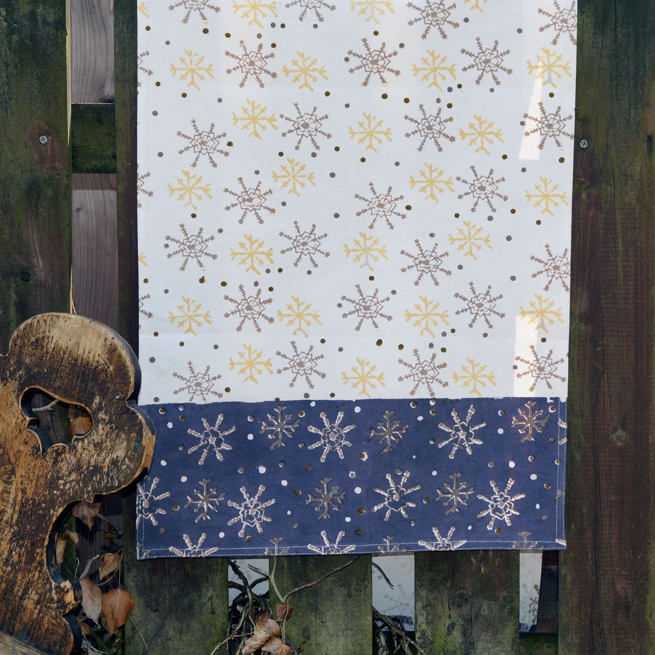 Tischläufer Blockprint Snowflake 45x150