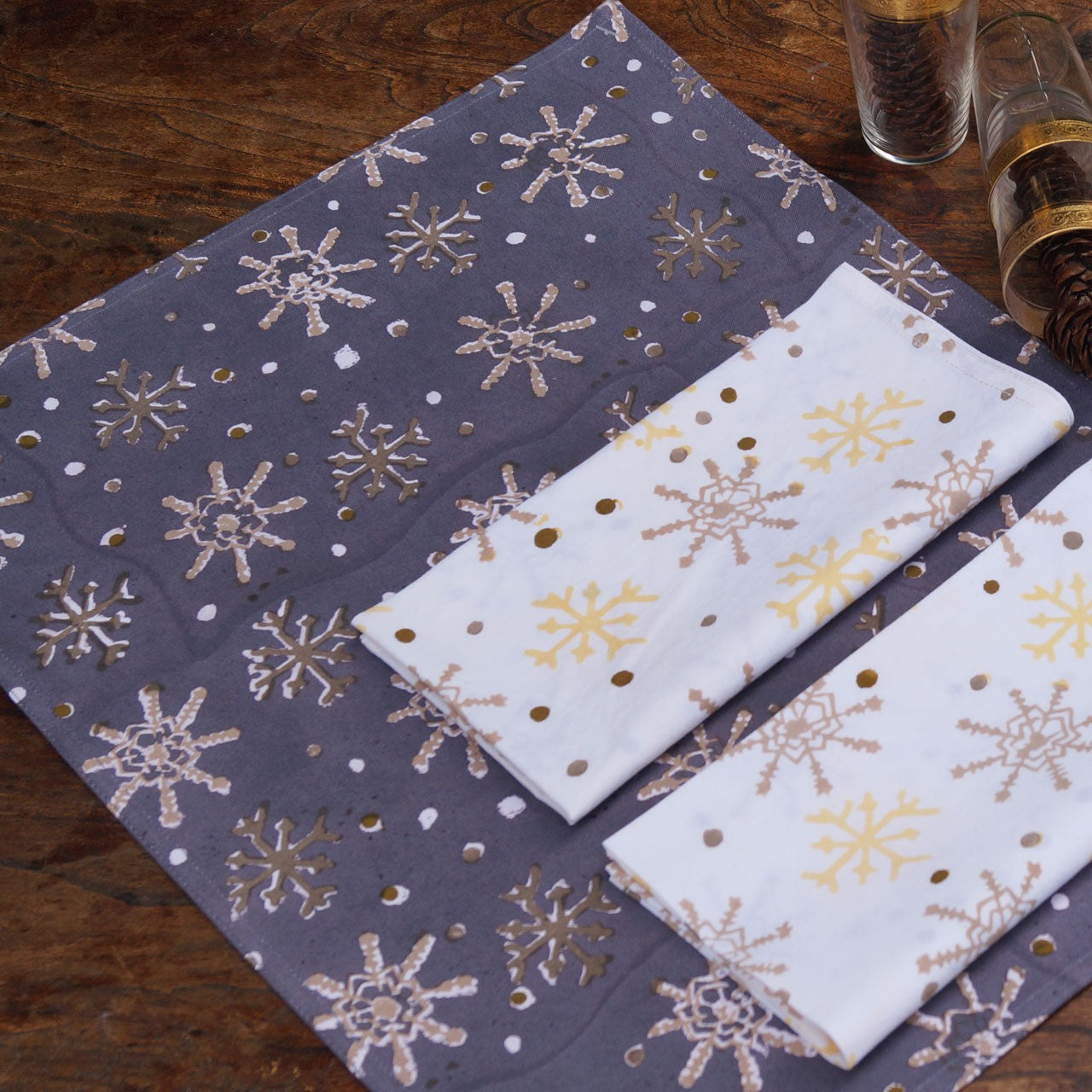 Platzsets (6 Stck.) Blockprint Snowflake Dark 35x45