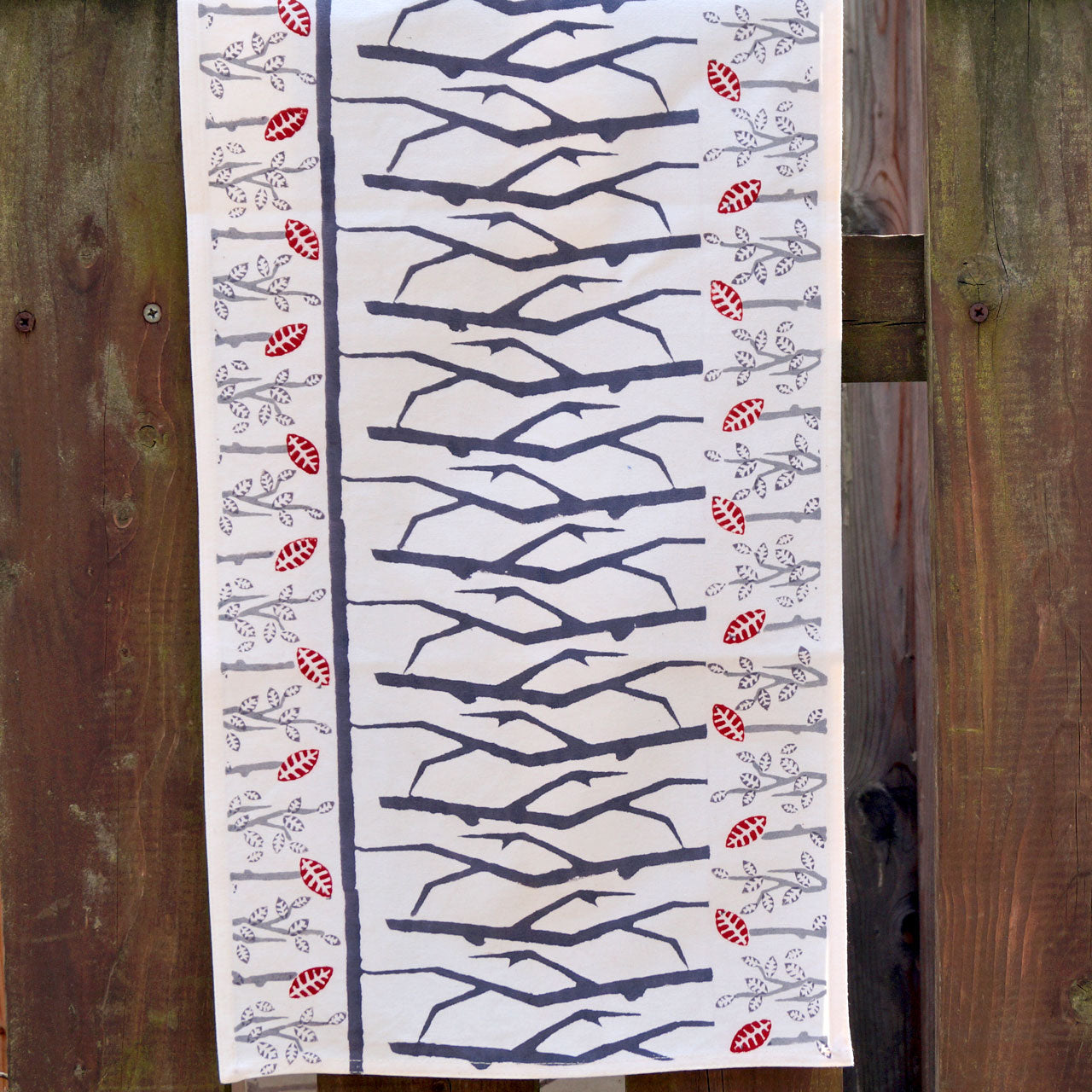 Tischläufer Blockprint Gray Tree 45x150