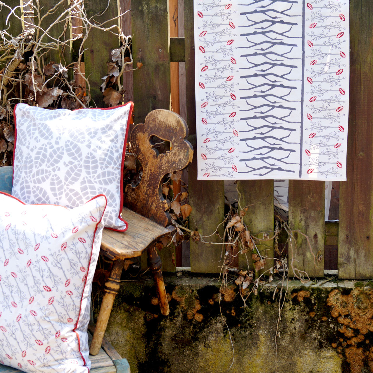 Tischläufer Blockprint Gray Tree 45x150