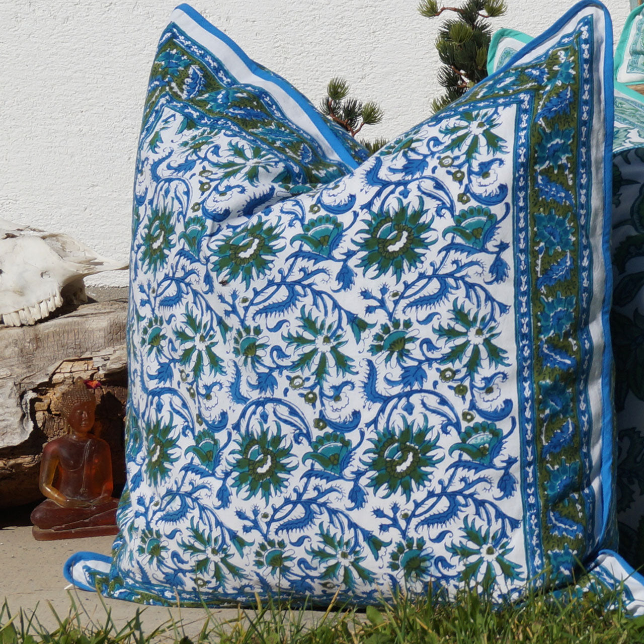 Kissenhülle Blockprint Blue Summer 60x60