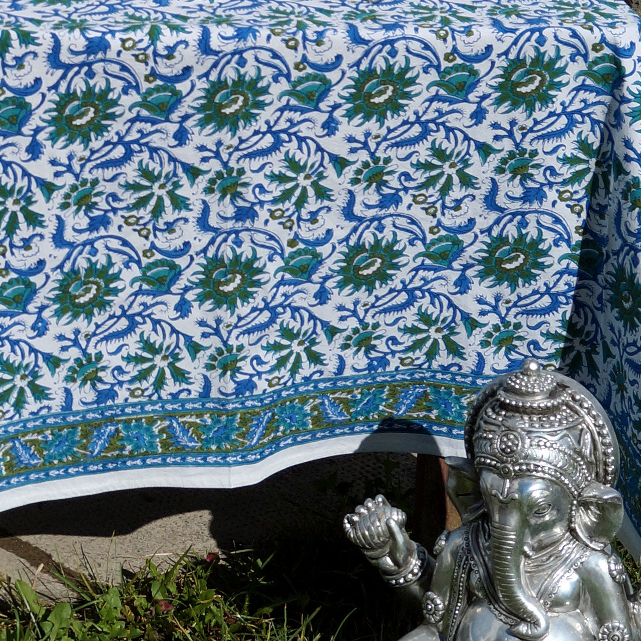 Tischdecke Blockprint Blue Summer ca.140x220