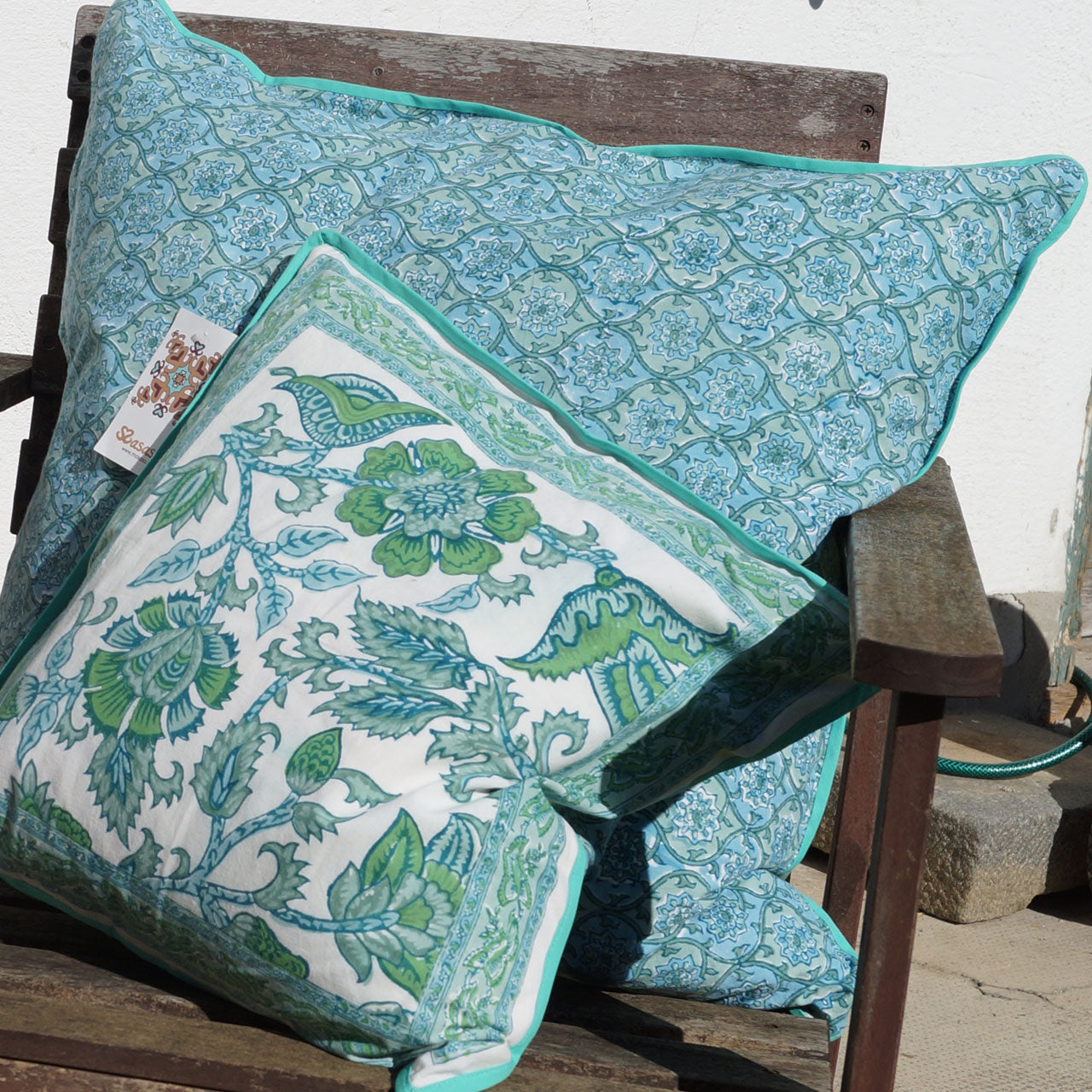 Kissenhülle Blockprint Aqua Vita 60x60