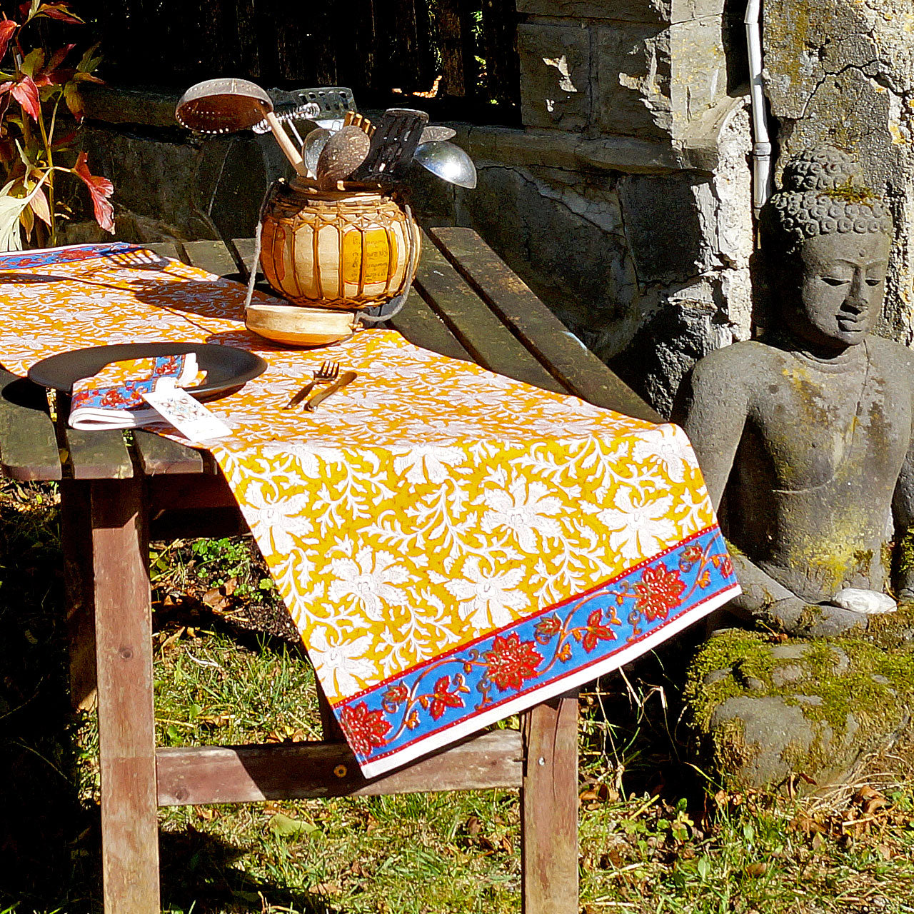 Tischläufer Blockprint Sonnenbläter 2 45x150