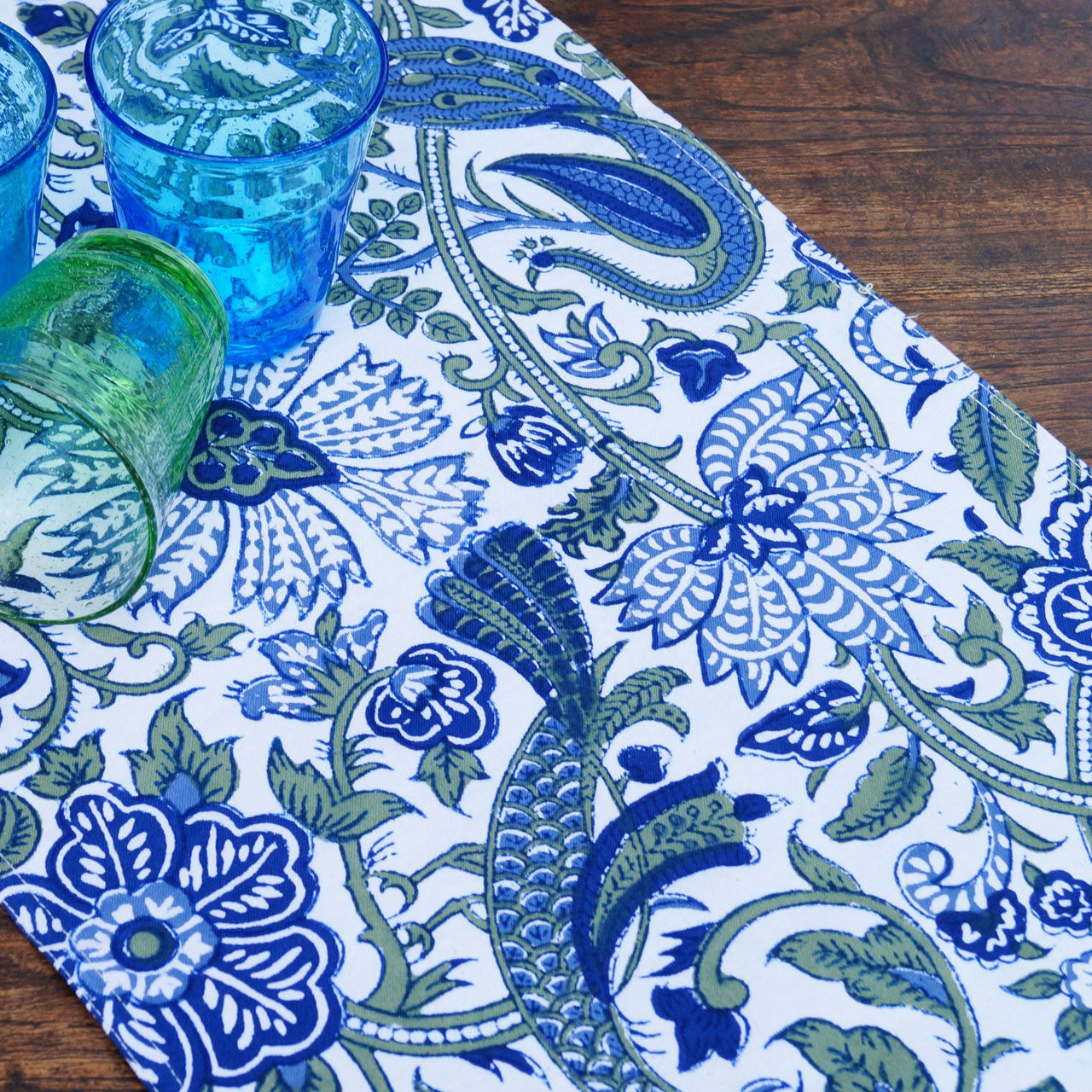 Tischläufer Blockprint Peacock 35x180