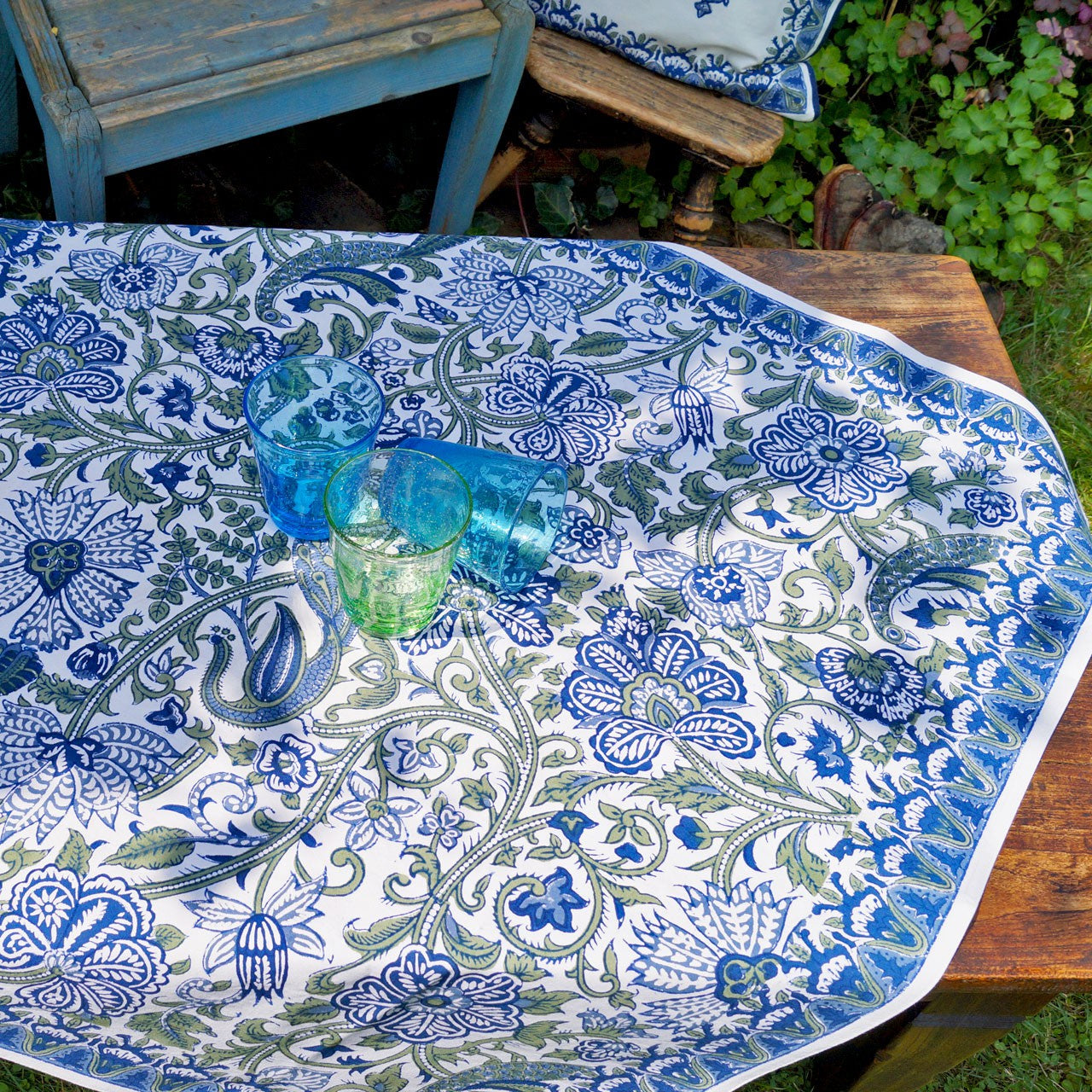 Tischdecke Blockprint Peacock 90x90