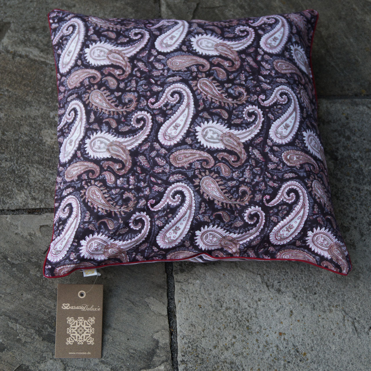 Kissenhülle Blockprint Brown Paisley 40x40