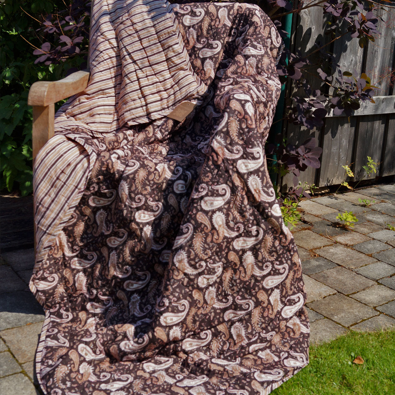 Steppdecke Blockprint Brown Paisley 150x225 cm