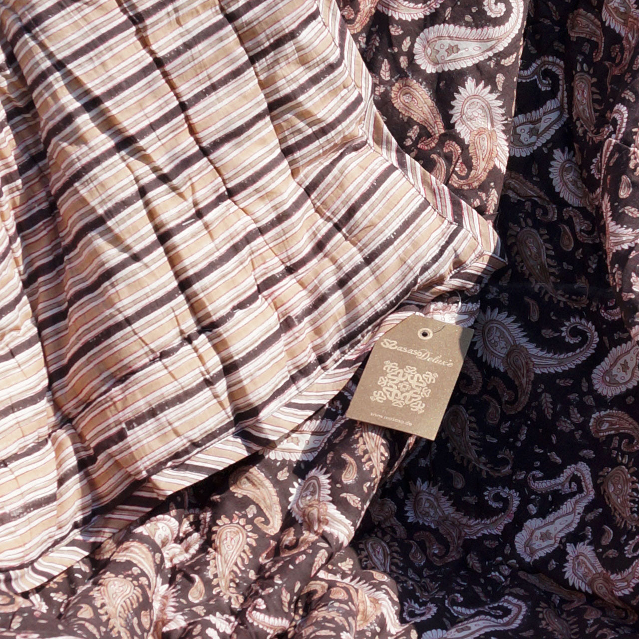 Steppdecke Blockprint Brown Paisley 150x225 cm