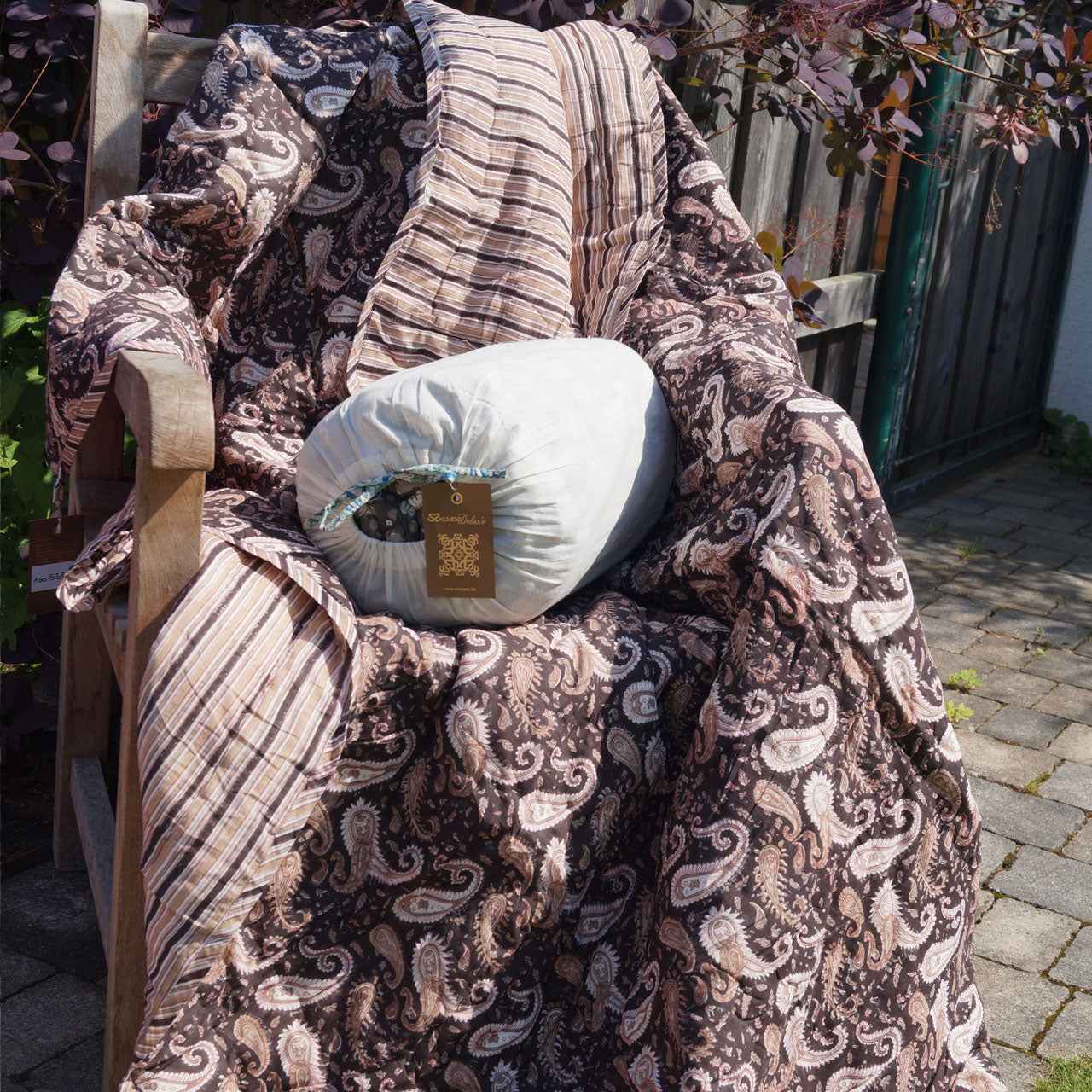Steppdecke Blockprint Brown Paisley 225x270 cm
