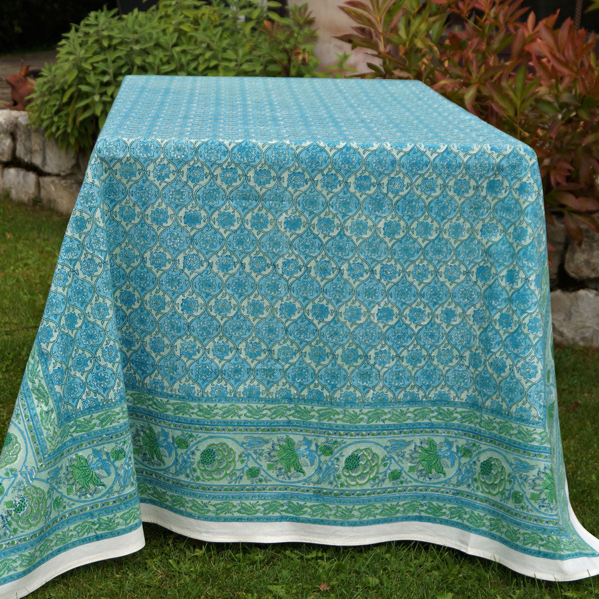 Tischdecke Blockprint Aqua Vita II ca.140x220