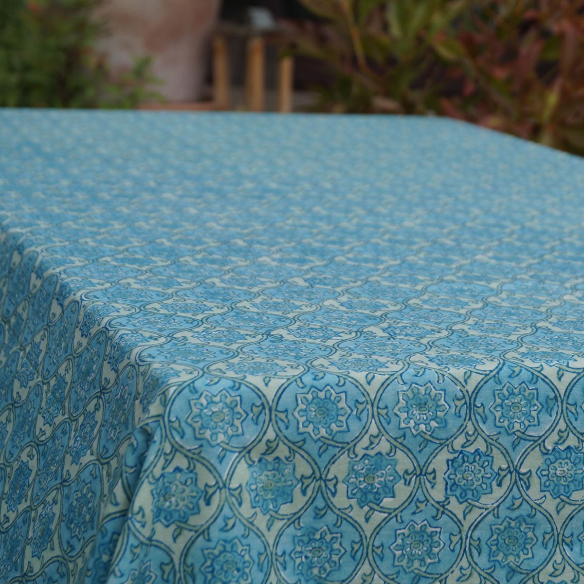 Tischdecke Blockprint Aqua Vita II ca.140x220