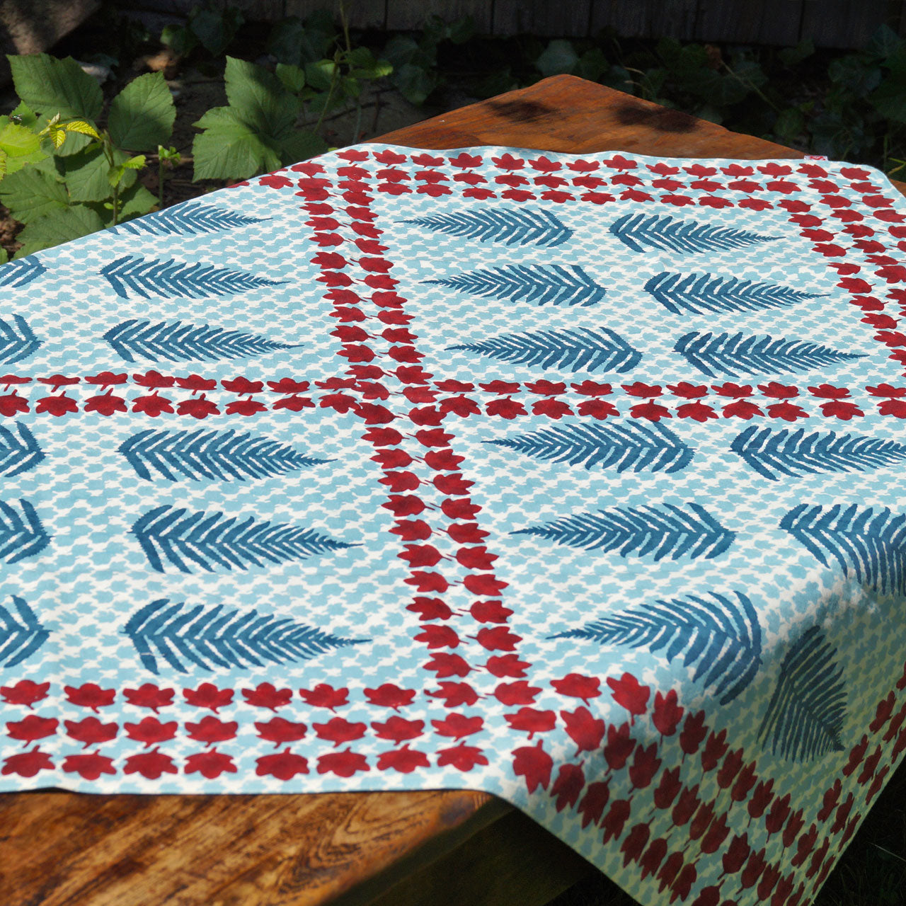 Tischdecke Blockprint Farn 90x90