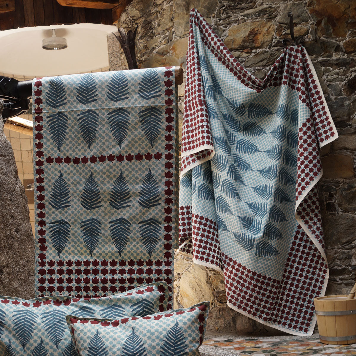 Tischdecke Blockprint Farn ca.140x220