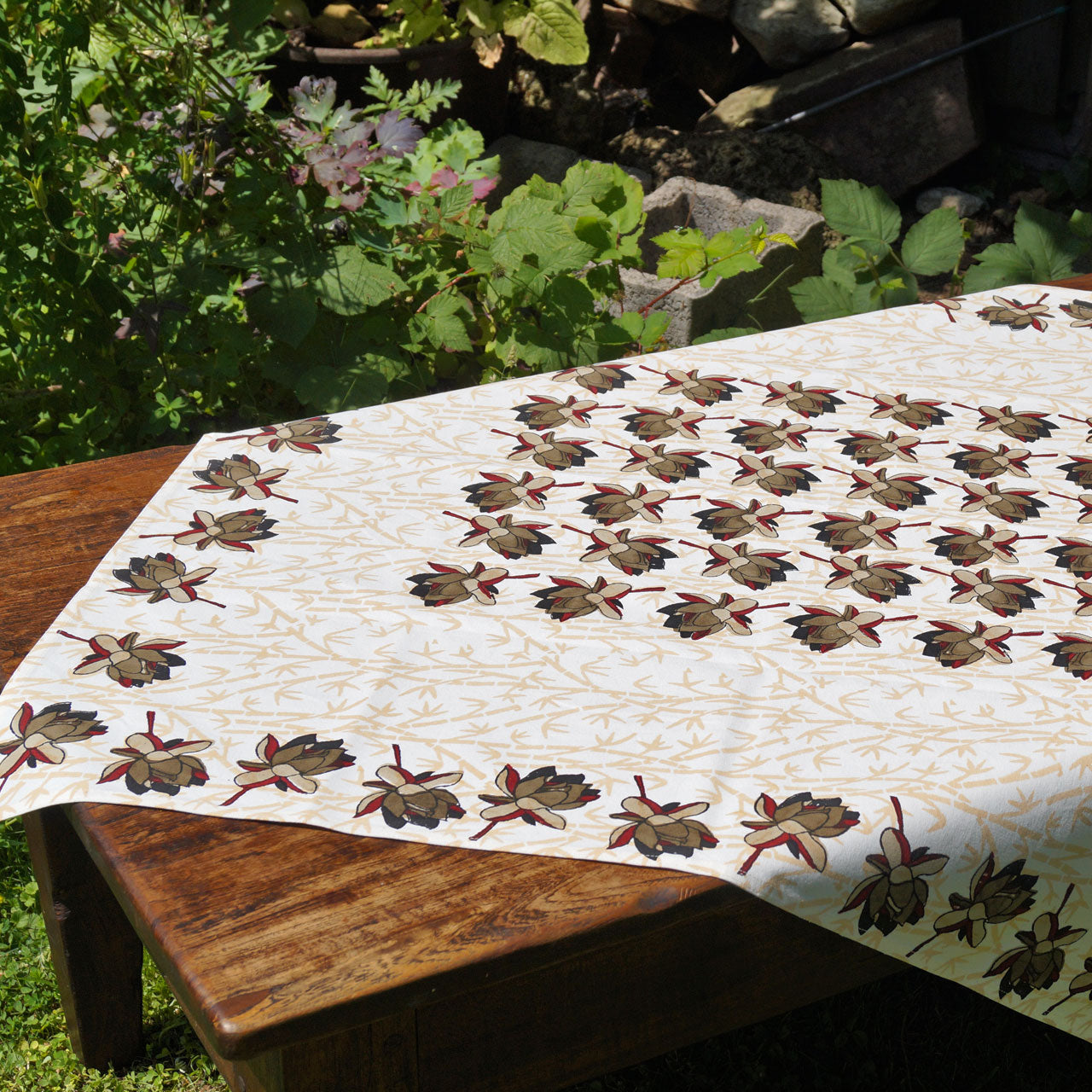 Tischdecke Blockprint Lotus 90x90