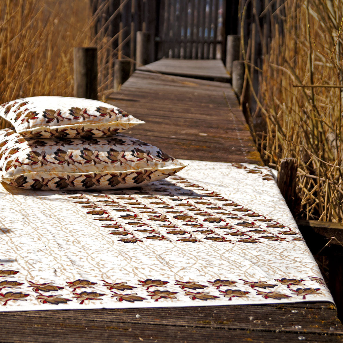 Tischdecke Blockprint Lotus ca.140x220 cm