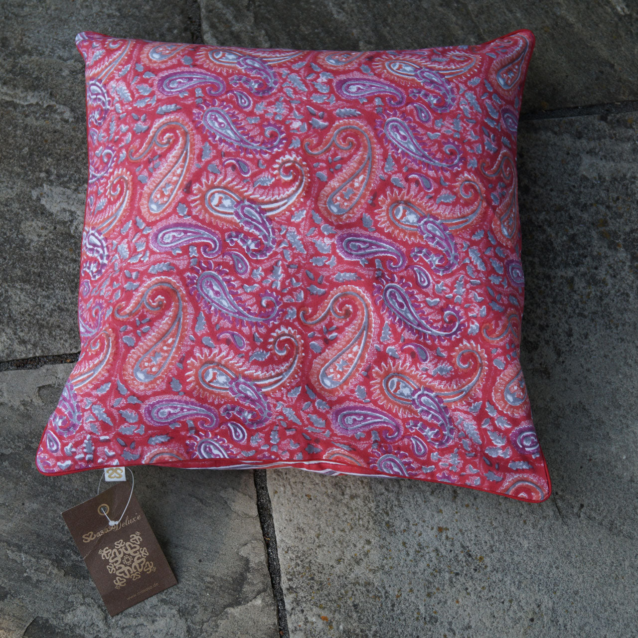 Kissenhülle Blockprint Red Paisley 40x40