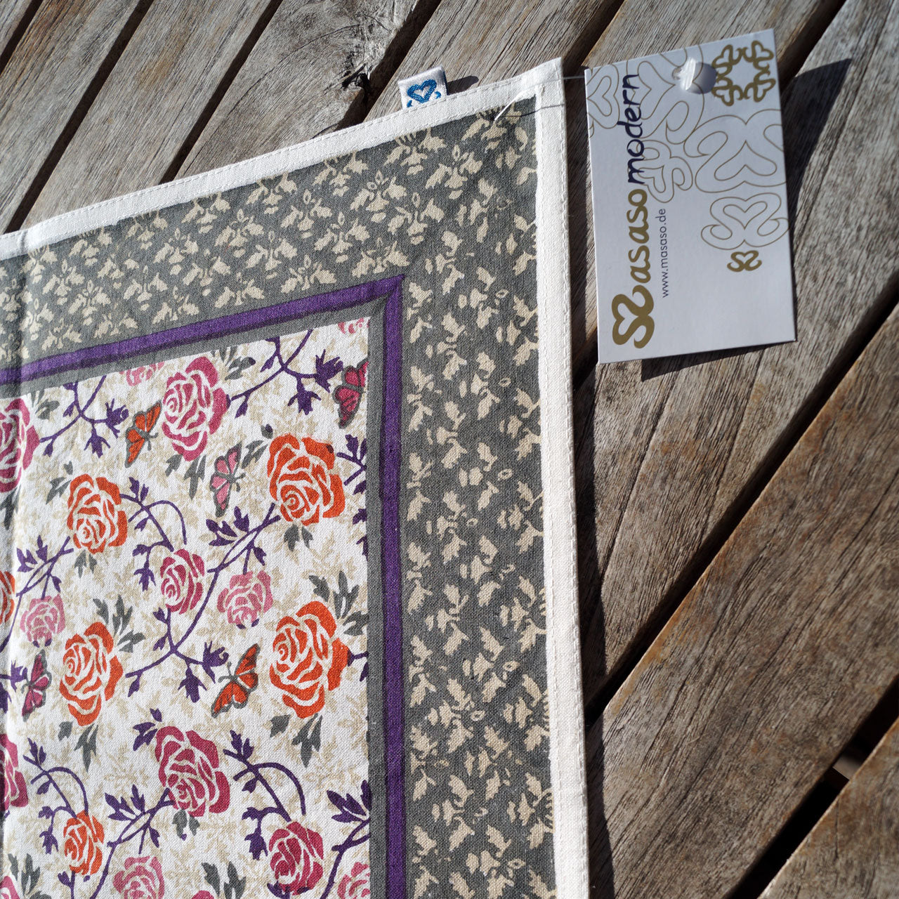 Tischdecke Blockprint Rose 90x90